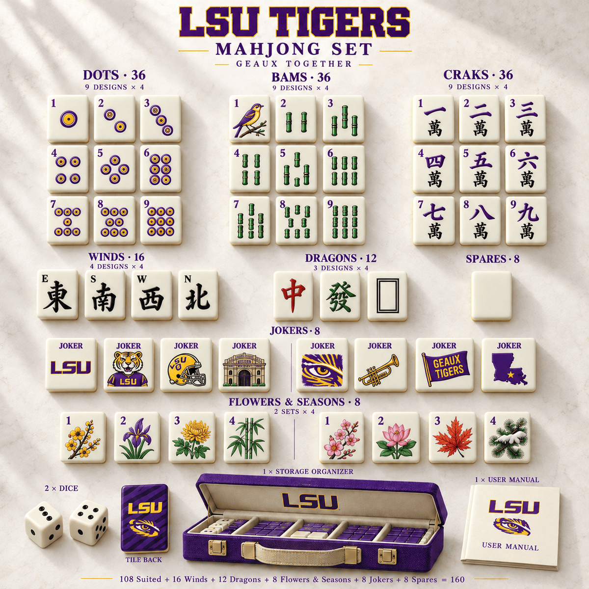 Premium LSU Mahjong Tiles Set TNSM
