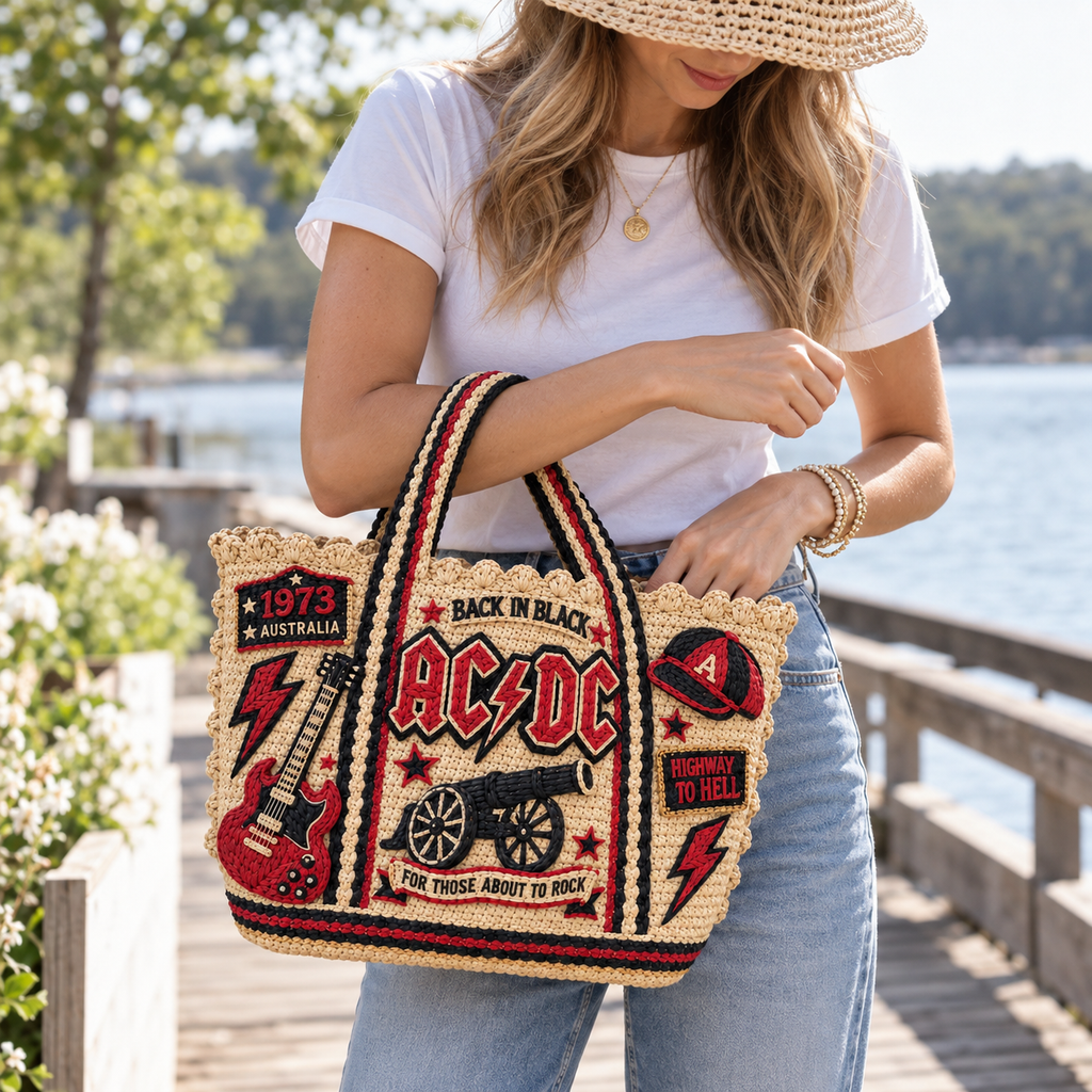 ACDC Straw-Style Embellished Tote Bag DNBN