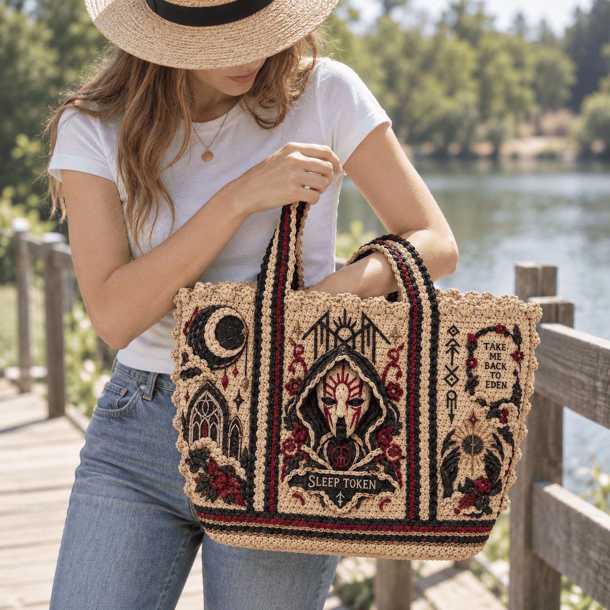 SLTK Straw-Style Embellished Tote Bag DNBN