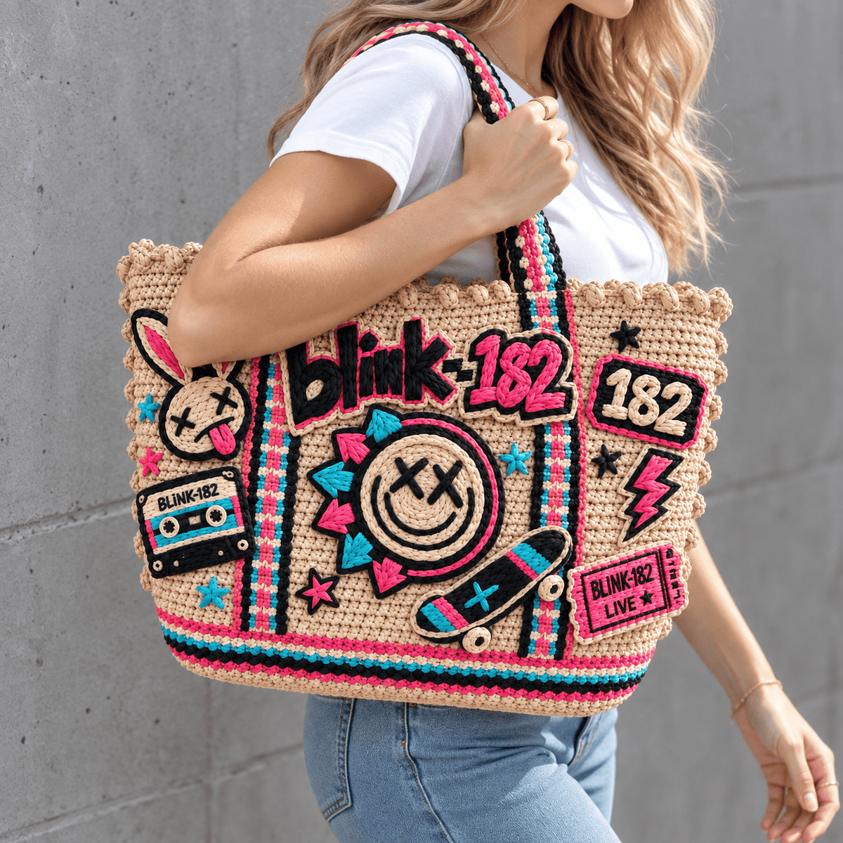 BLIK Straw-Style Embellished Tote Bag NTKO