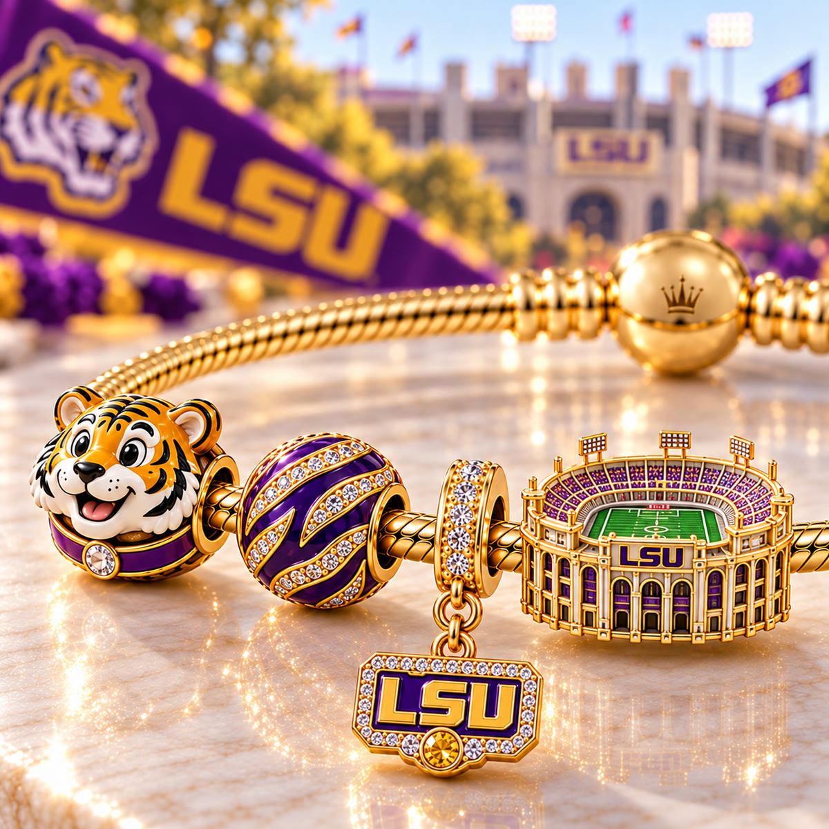 LSUT Gold Charm Bracelet Set NHVH