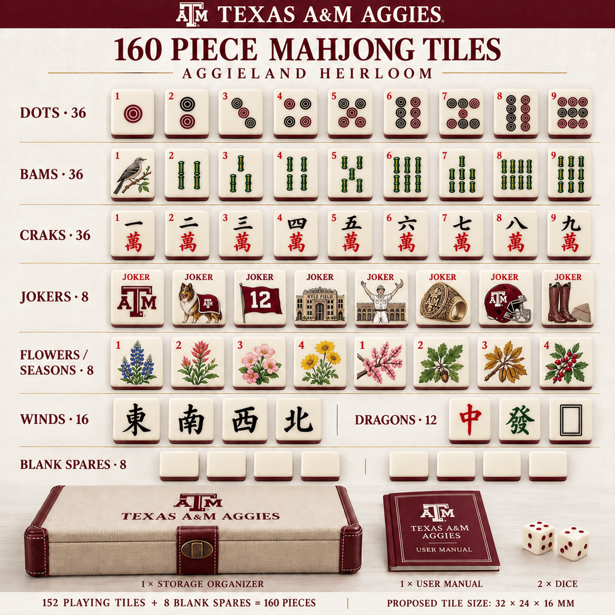 Premium TAMA Mahjong Tiles Set TNSM