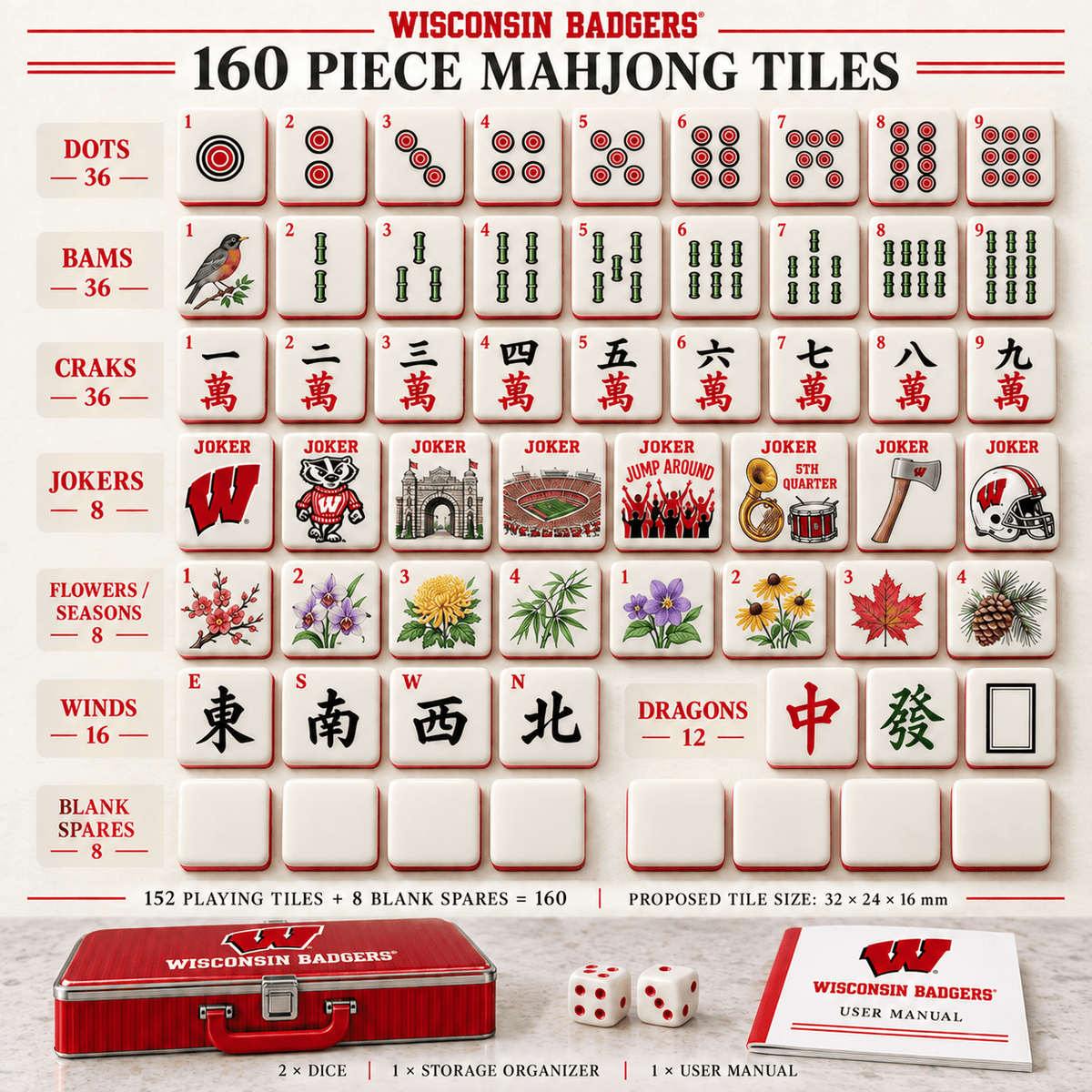 Premium WBG Mahjong Tiles Set TNSM