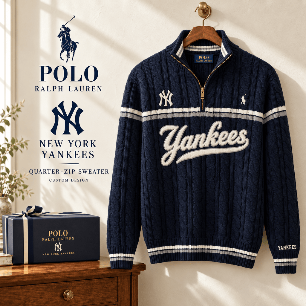 NYY PREMIUM Varsity Cable-Knit Quarter-Zip Sweater NHVH