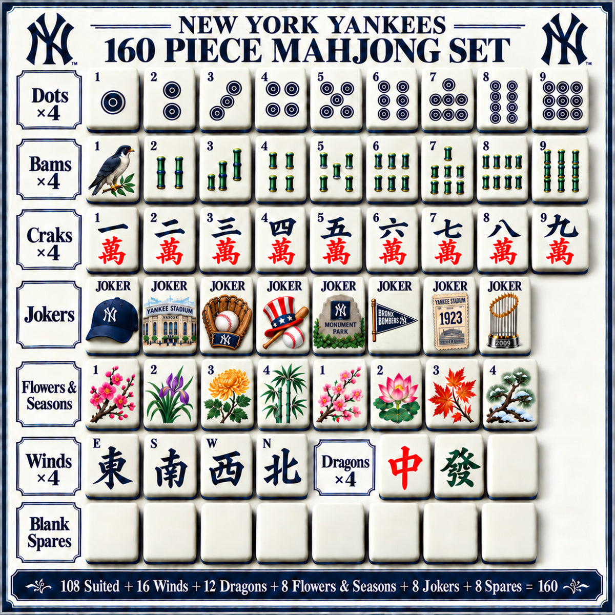 Premium NYY Mahjong Tiles Set TTMH